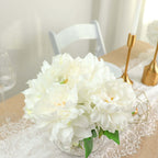 2 Bushes 17" White Artificial Silk Peony Flower Bouquets, Real Touch Peonies Spray - Bell Racket Store