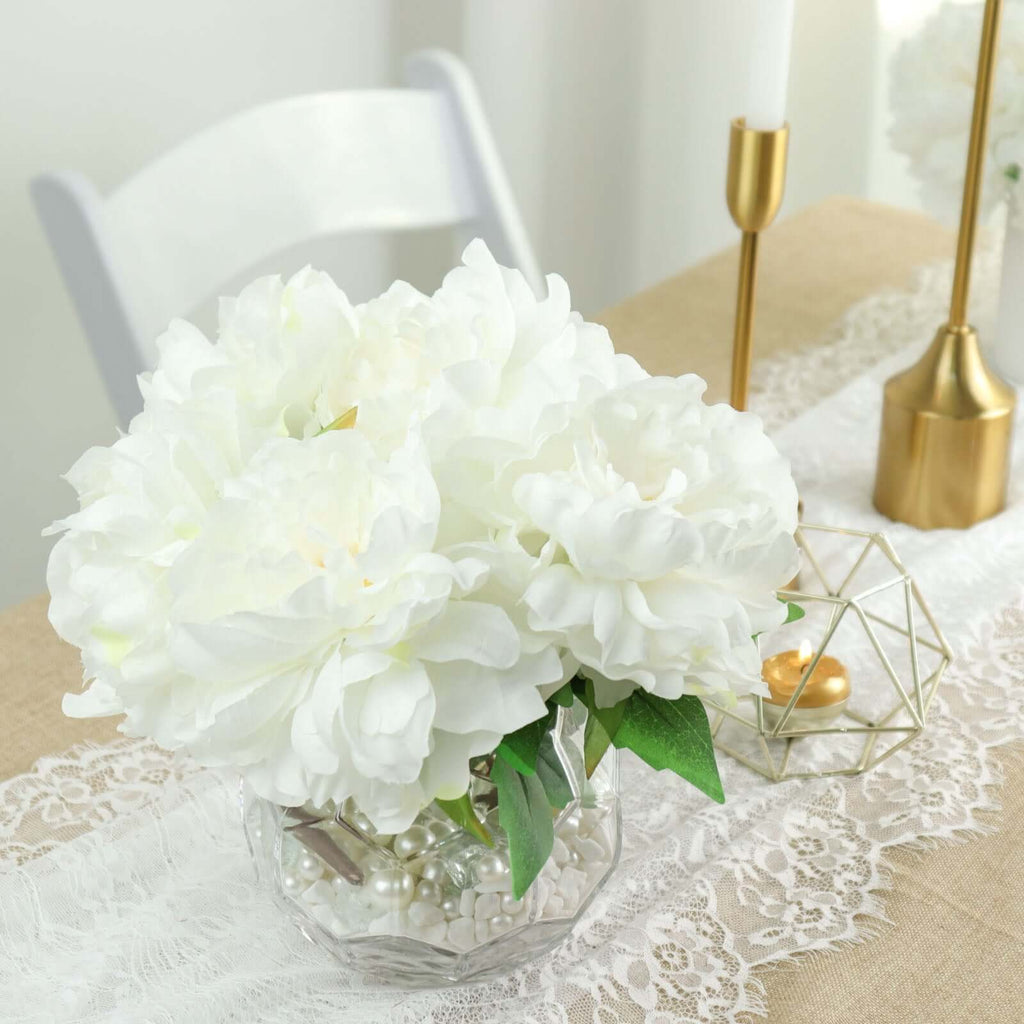 2 Bushes 17" White Artificial Silk Peony Flower Bouquets, Real Touch Peonies Spray - Bell Racket Store