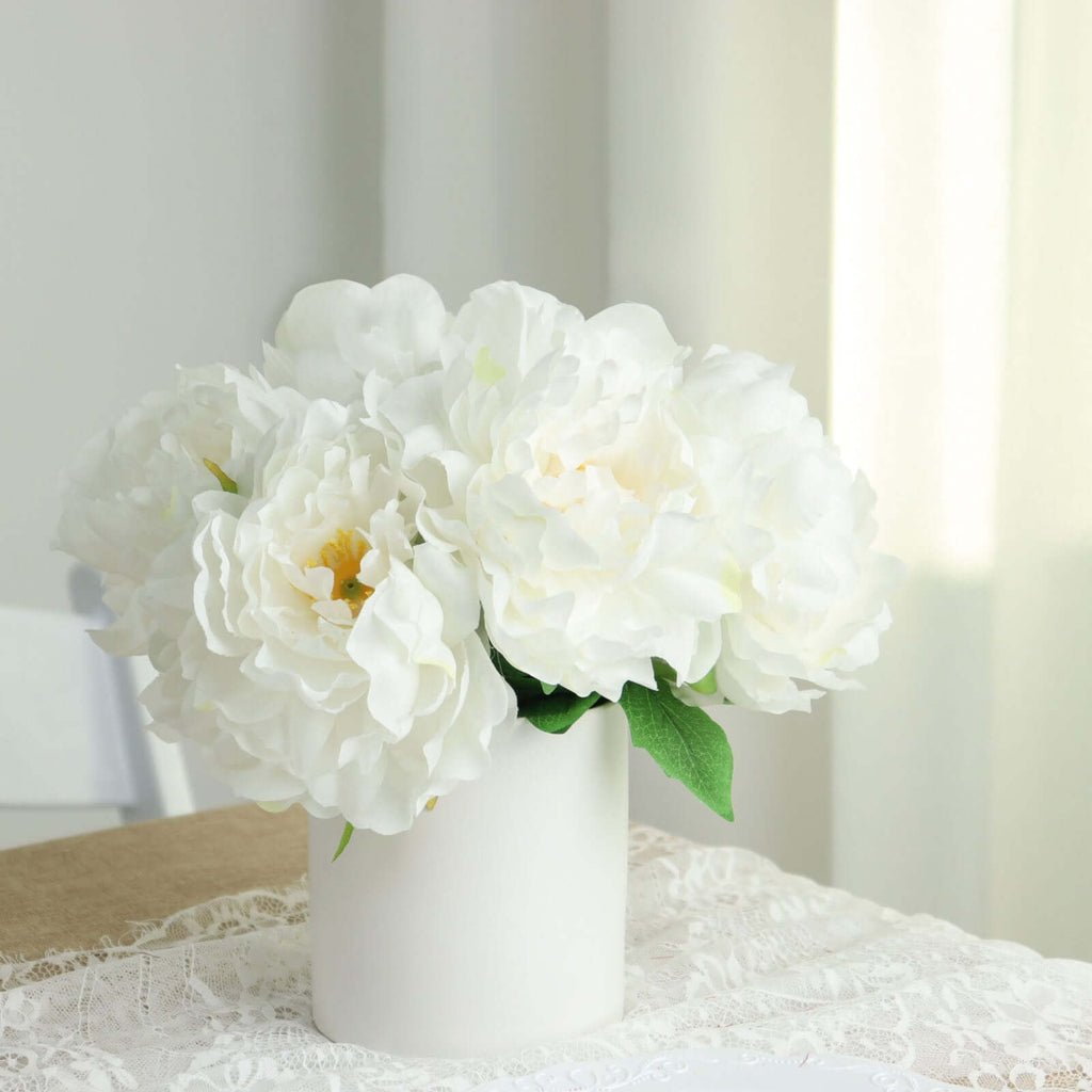 2 Bushes 17" White Artificial Silk Peony Flower Bouquets, Real Touch Peonies Spray - Bell Racket Store