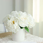 2 Bushes 17" White Artificial Silk Peony Flower Bouquets, Real Touch Peonies Spray - Bell Racket Store