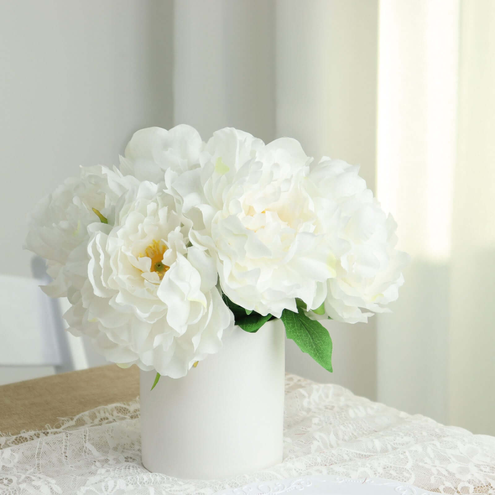 2 Bushes 17" White Artificial Silk Peony Flower Bouquets, Real Touch Peonies Spray - Bell Racket Store