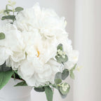 2 Bushes 17" White Artificial Silk Peony Flower Bouquets, Real Touch Peonies Spray - Bell Racket Store