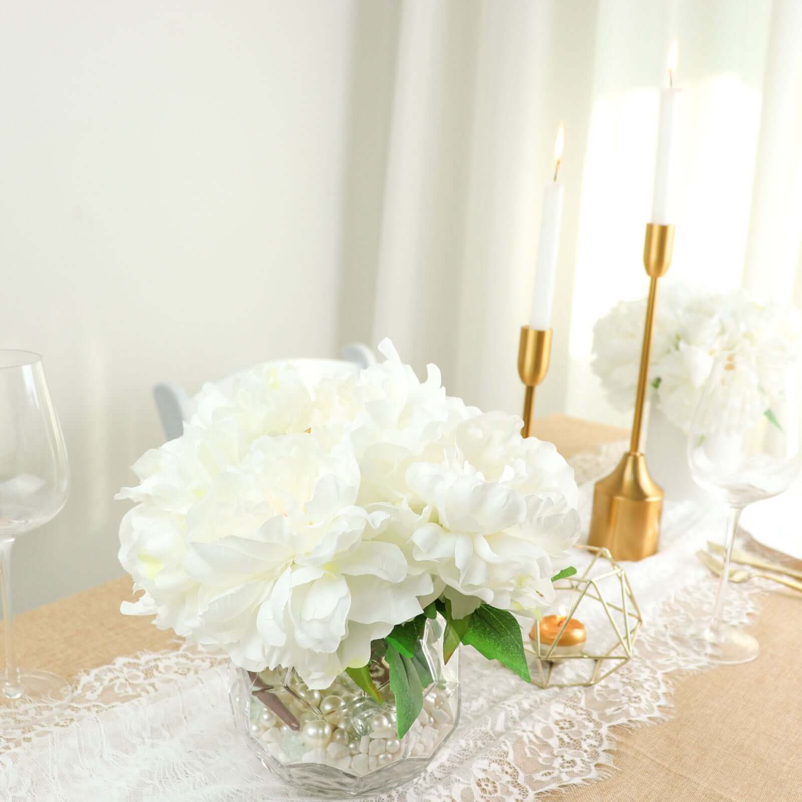 2 Bushes 17" White Artificial Silk Peony Flower Bouquets, Real Touch Peonies Spray - Bell Racket Store