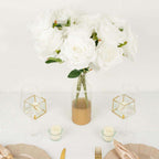 2 Bushes 17" White Premium Silk Jumbo Rose Flower Bouquet, High Quality Artificial Wedding Floral Arrangements