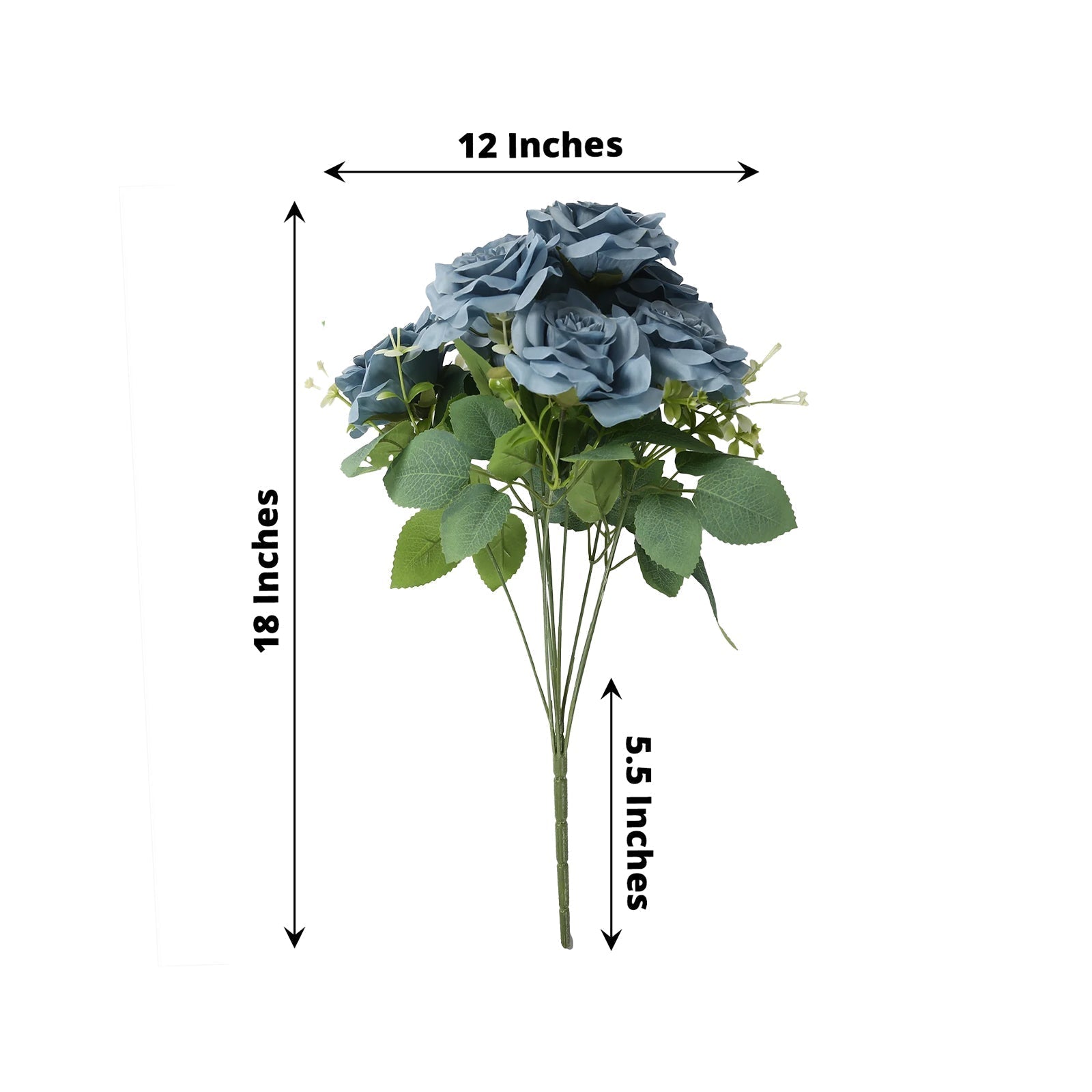 2 Bushes 18" Real Touch Artificial Rose Flower Bouquet, Dusty Blue Silk Long Stem Flower Arrangements - Bell Racket Store