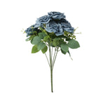 2 Bushes 18" Real Touch Artificial Rose Flower Bouquet, Dusty Blue Silk Long Stem Flower Arrangements - Bell Racket Store