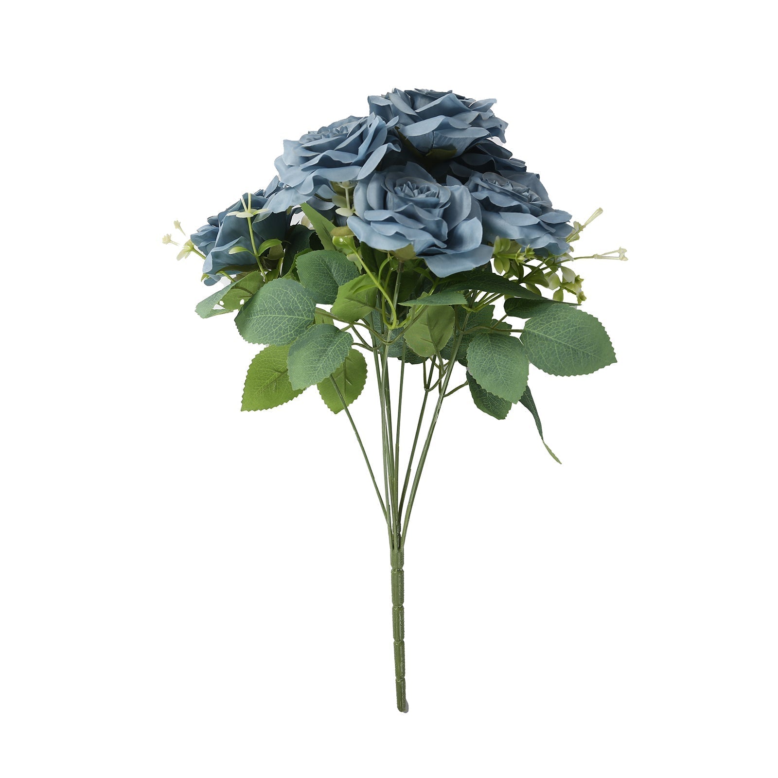 2 Bushes 18" Real Touch Artificial Rose Flower Bouquet, Dusty Blue Silk Long Stem Flower Arrangements - Bell Racket Store
