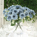 2 Bushes 18" Real Touch Artificial Rose Flower Bouquet, Dusty Blue Silk Long Stem Flower Arrangements - Bell Racket Store