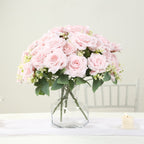 2 Bushes 18" Real Touch Artificial Rose Flower Bouquet, Light Blush Silk Long Stem Flower Arrangements - Bell Racket Store