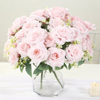 2 Bushes 18" Real Touch Artificial Rose Flower Bouquet, Light Blush Silk Long Stem Flower Arrangements - Bell Racket Store