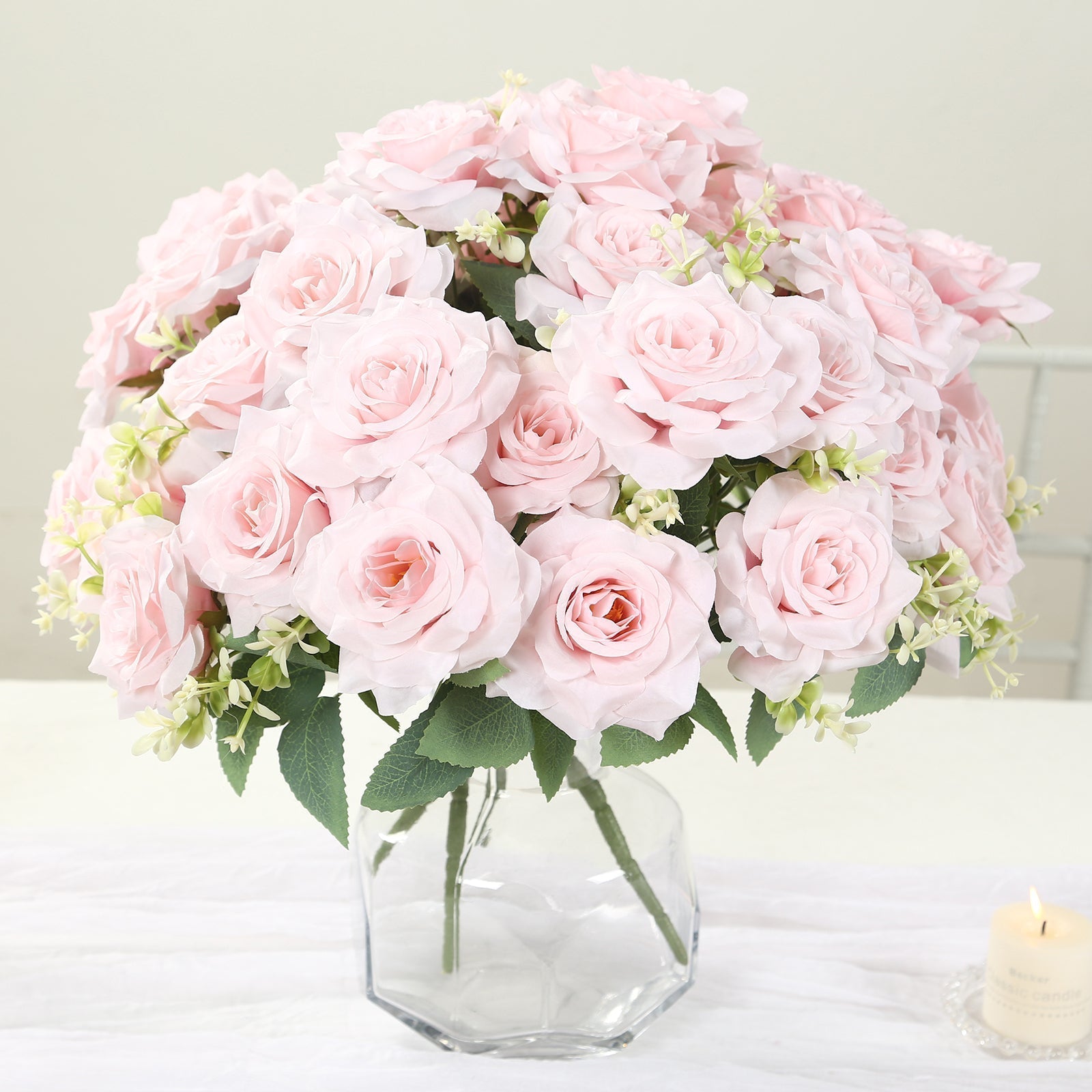 2 Bushes 18" Real Touch Artificial Rose Flower Bouquet, Light Blush Silk Long Stem Flower Arrangements - Bell Racket Store