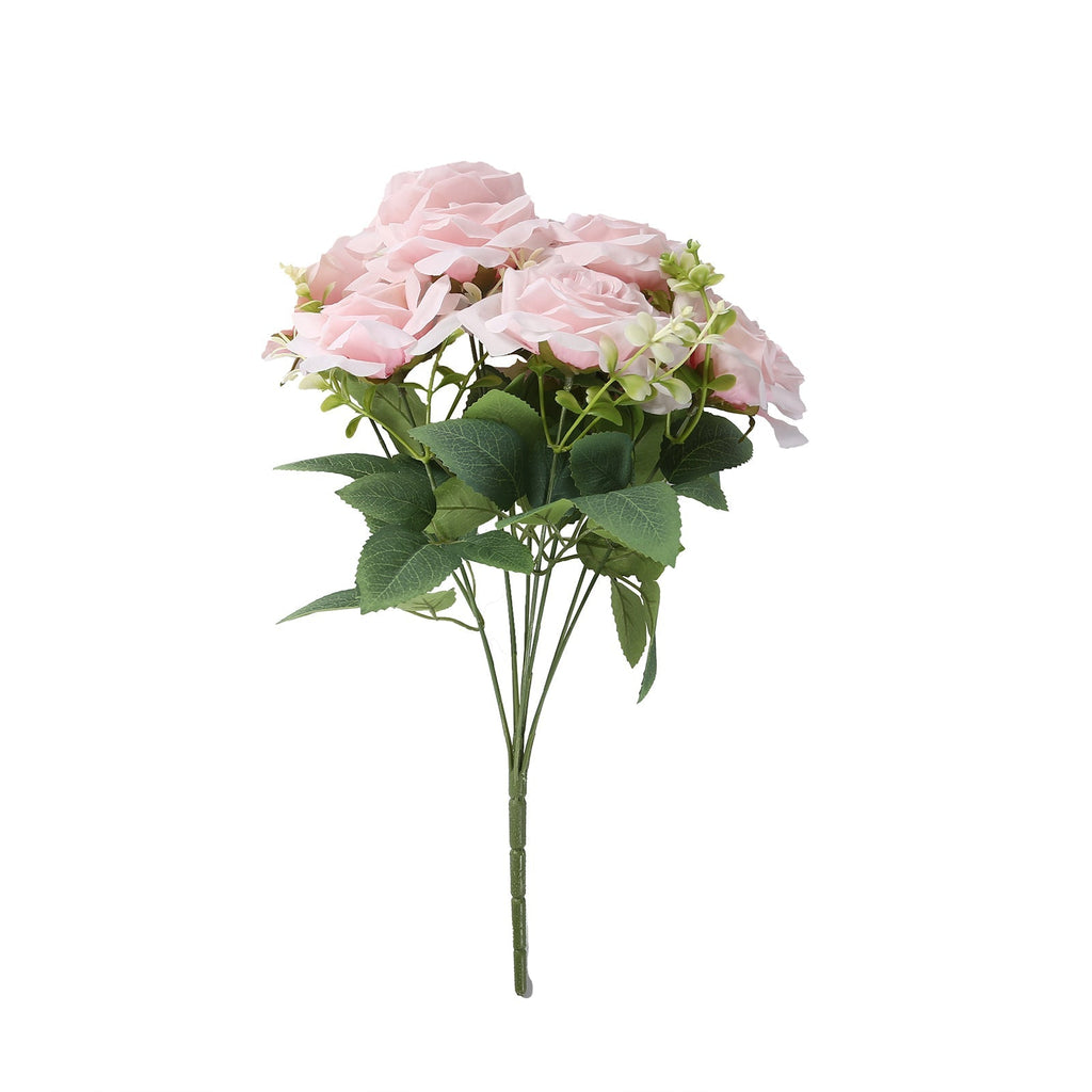 2 Bushes 18" Real Touch Artificial Rose Flower Bouquet, Light Blush Silk Long Stem Flower Arrangements - Bell Racket Store