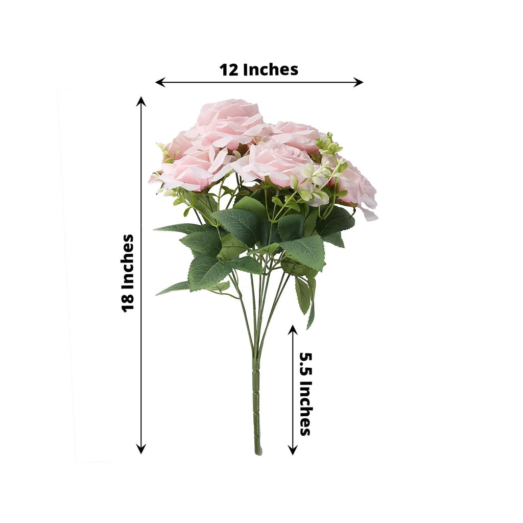 2 Bushes 18" Real Touch Artificial Rose Flower Bouquet, Light Blush Silk Long Stem Flower Arrangements - Bell Racket Store