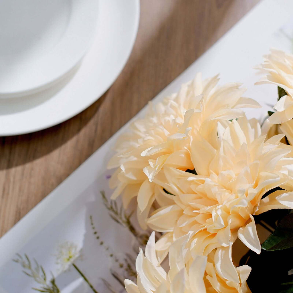2 Bushes 20" Cream Large Head Artificial Dahlia Bouquet, Silk Bridal Flower Decorations - Bell Racket Store