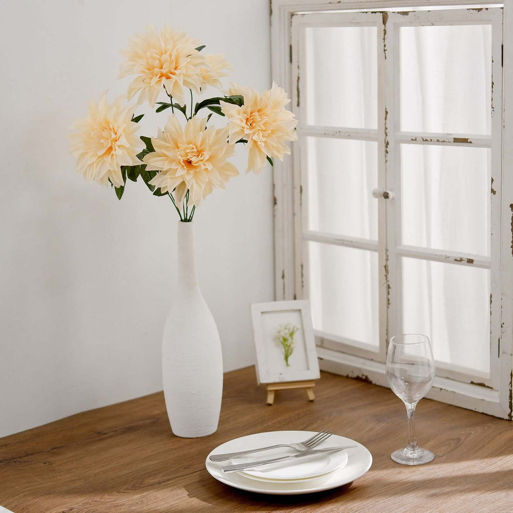 2 Bushes 20" Cream Large Head Artificial Dahlia Bouquet, Silk Bridal Flower Decorations - Bell Racket Store