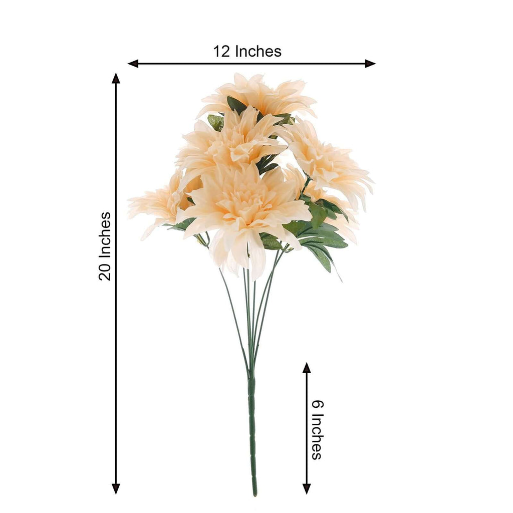 2 Bushes 20" Cream Large Head Artificial Dahlia Bouquet, Silk Bridal Flower Decorations - Bell Racket Store