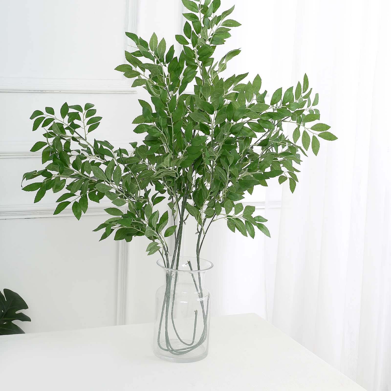 2 Bushes 42" Tall Light Green Artificial Silk Beech Leaf Branches, Faux Plant Stem Vase Fillers - Bell Racket Store