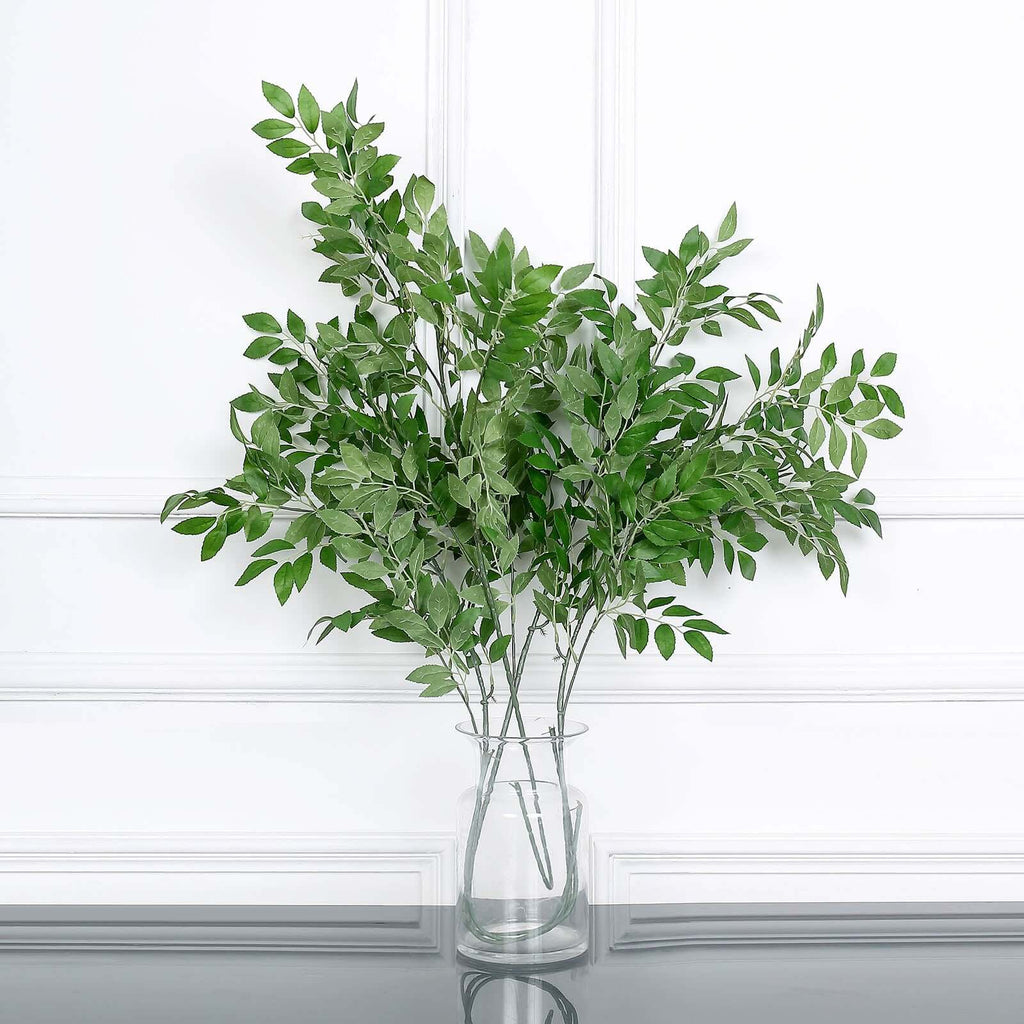 2 Bushes 42" Tall Light Green Artificial Silk Beech Leaf Branches, Faux Plant Stem Vase Fillers - Bell Racket Store