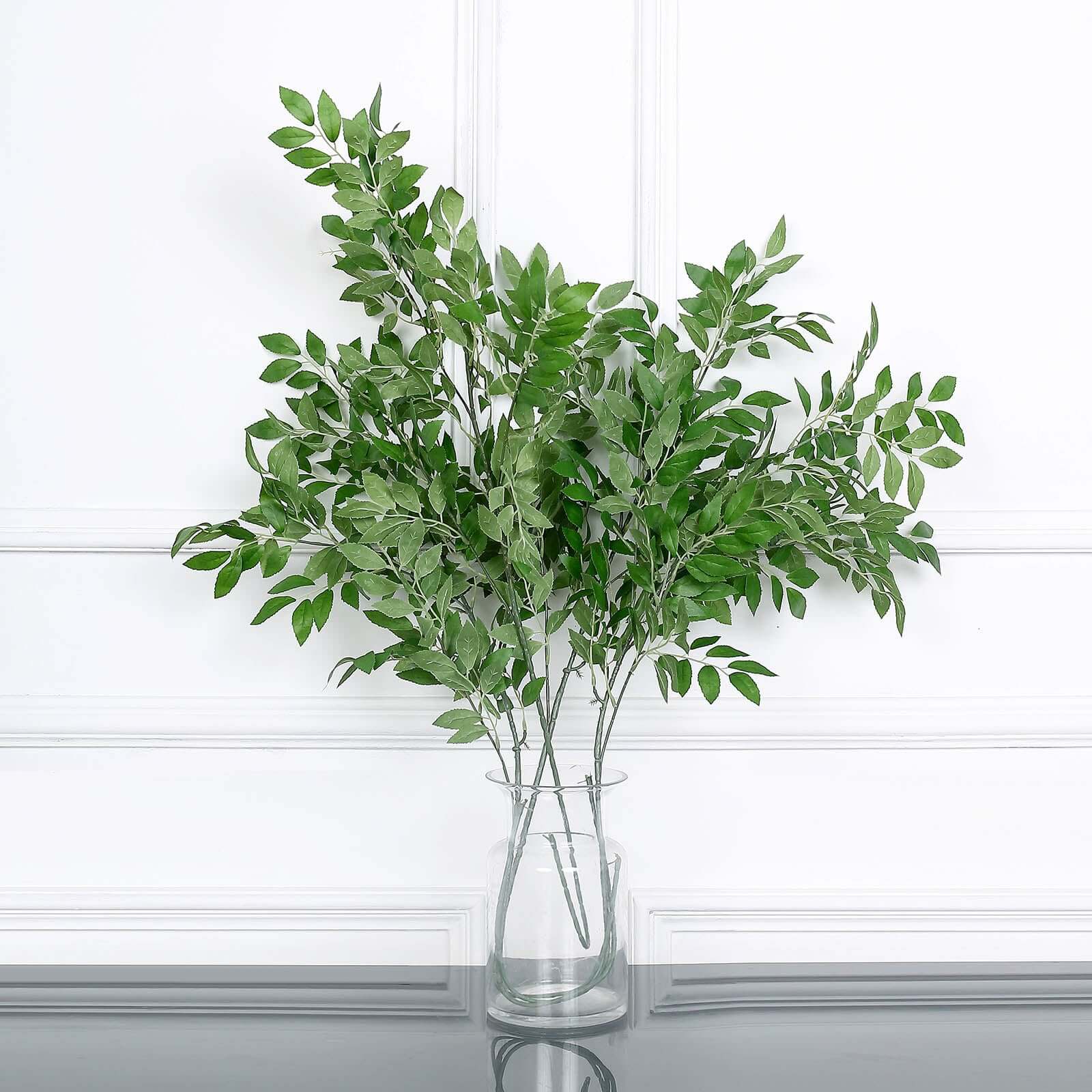 2 Bushes 42" Tall Light Green Artificial Silk Beech Leaf Branches, Faux Plant Stem Vase Fillers - Bell Racket Store