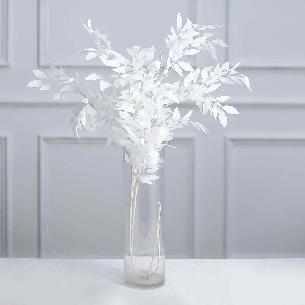 2 Bushes 42" Tall White Artificial Silk Beech Leaf Branches, Faux Plant Stem Vase Fillers - Bell Racket Store