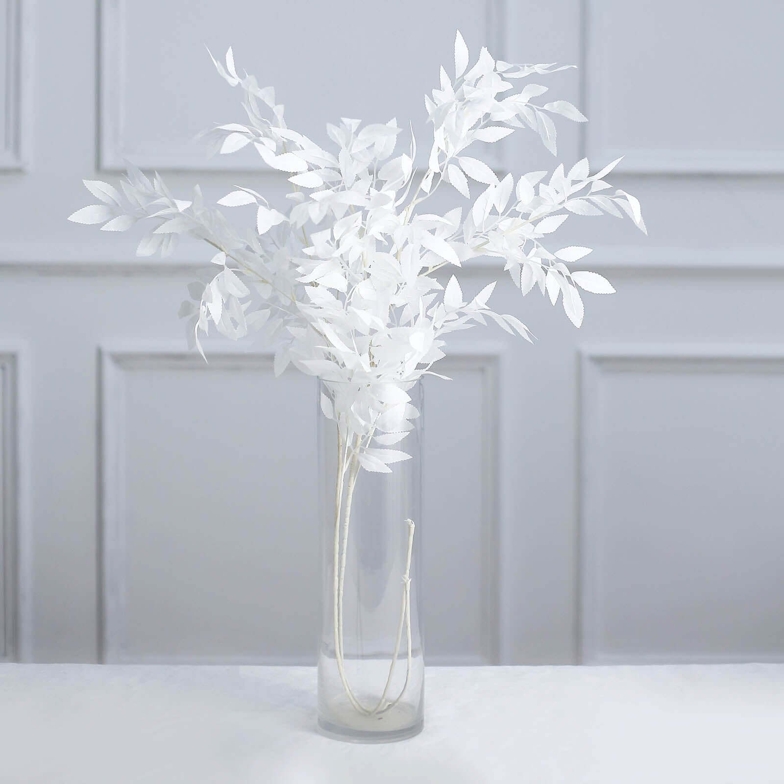2 Bushes 42" Tall White Artificial Silk Beech Leaf Branches, Faux Plant Stem Vase Fillers - Bell Racket Store