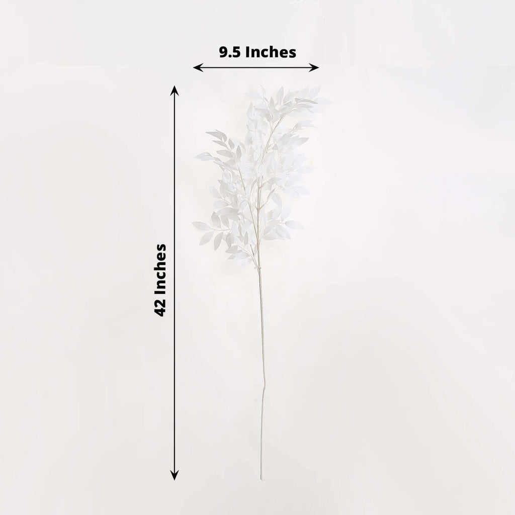 2 Bushes 42" Tall White Artificial Silk Beech Leaf Branches, Faux Plant Stem Vase Fillers - Bell Racket Store