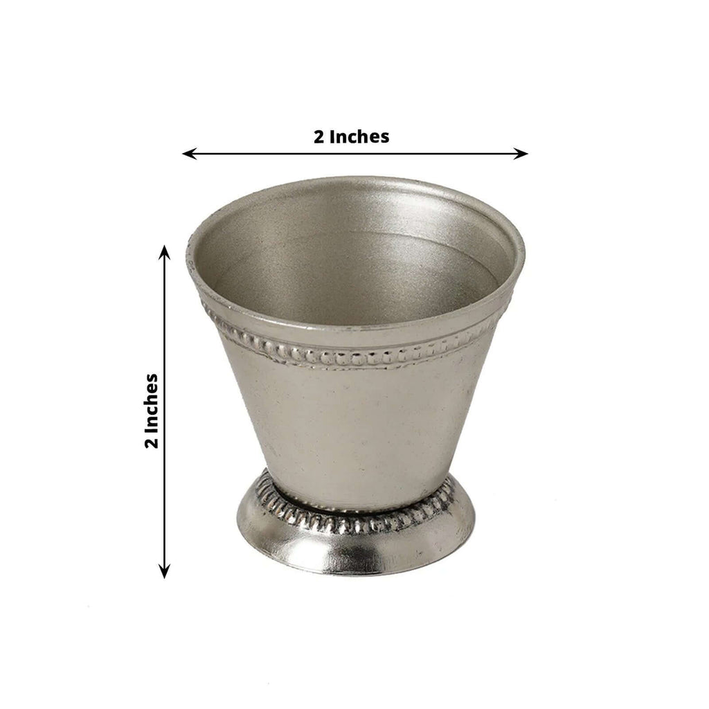 2" Small Silver Metal Beaded Rim Mint Julep Cups, Party Favor Jars