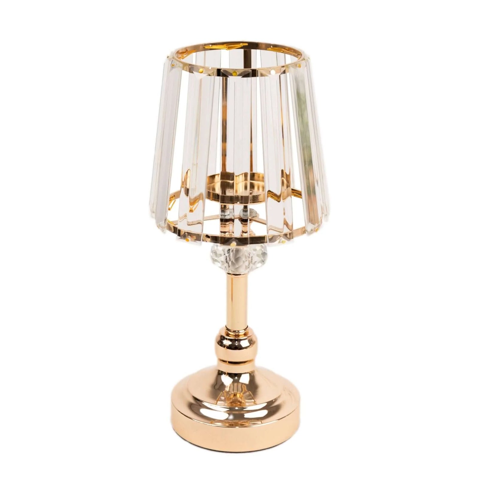 2 - Pack 11" Crystal Pendant Candle Holders - Classic Empire Lamp Shade Style in Gold, Votive Candle Stand For Table Centerpieces - Bell Racket Store