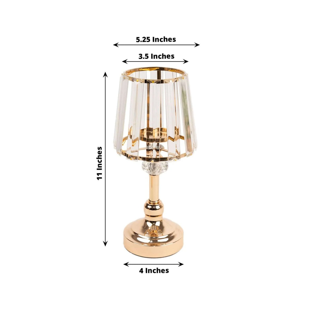 2 - Pack 11" Crystal Pendant Candle Holders - Classic Empire Lamp Shade Style in Gold, Votive Candle Stand For Table Centerpieces - Bell Racket Store