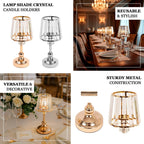 2 - Pack 11" Crystal Pendant Candle Holders - Classic Empire Lamp Shade Style in Gold, Votive Candle Stand For Table Centerpieces - Bell Racket Store