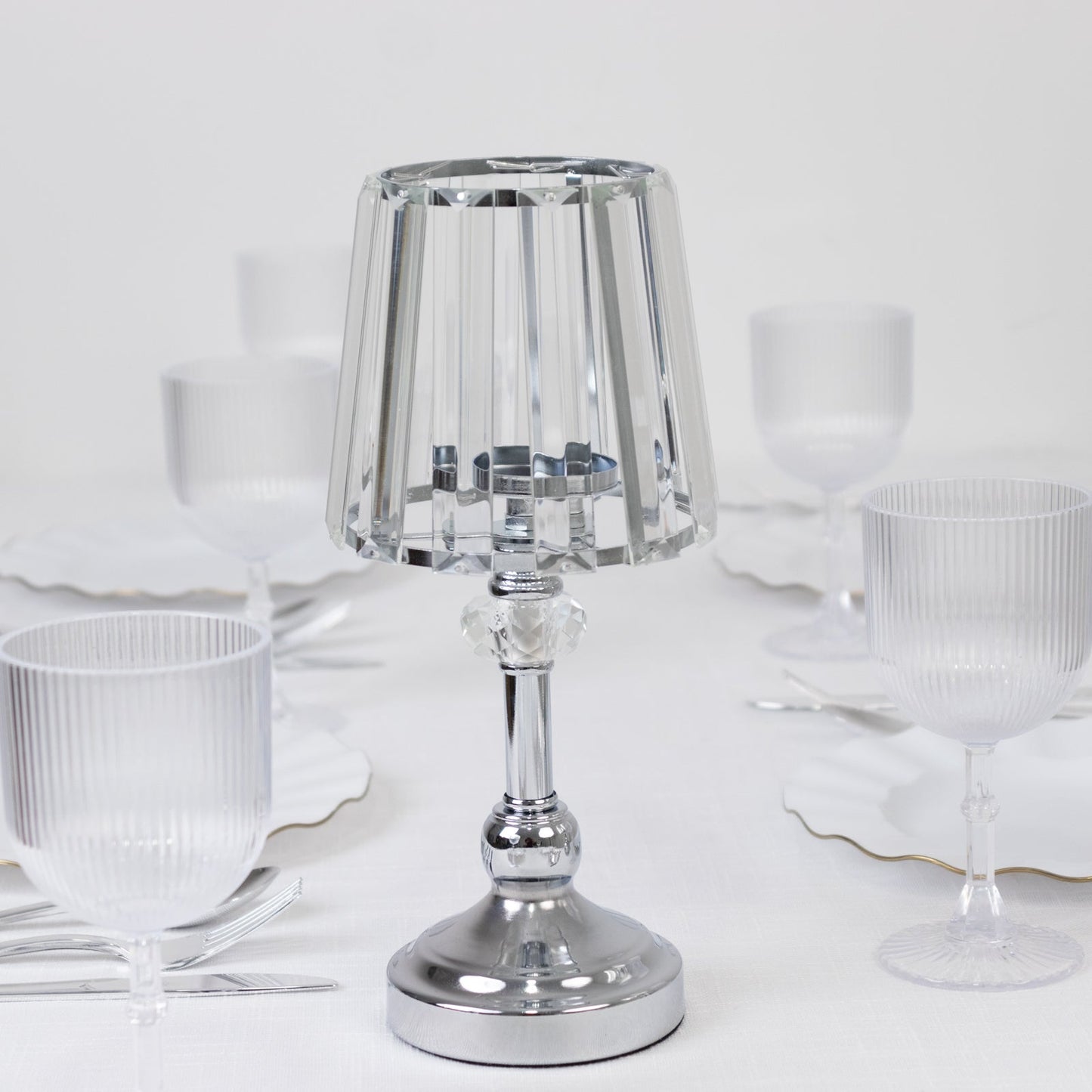 2 - Pack 11" Crystal Pendant Candle Holders - Classic Empire Lamp Shade Style in Silver, Votive Candle Stand For Table Centerpieces - Bell Racket Store