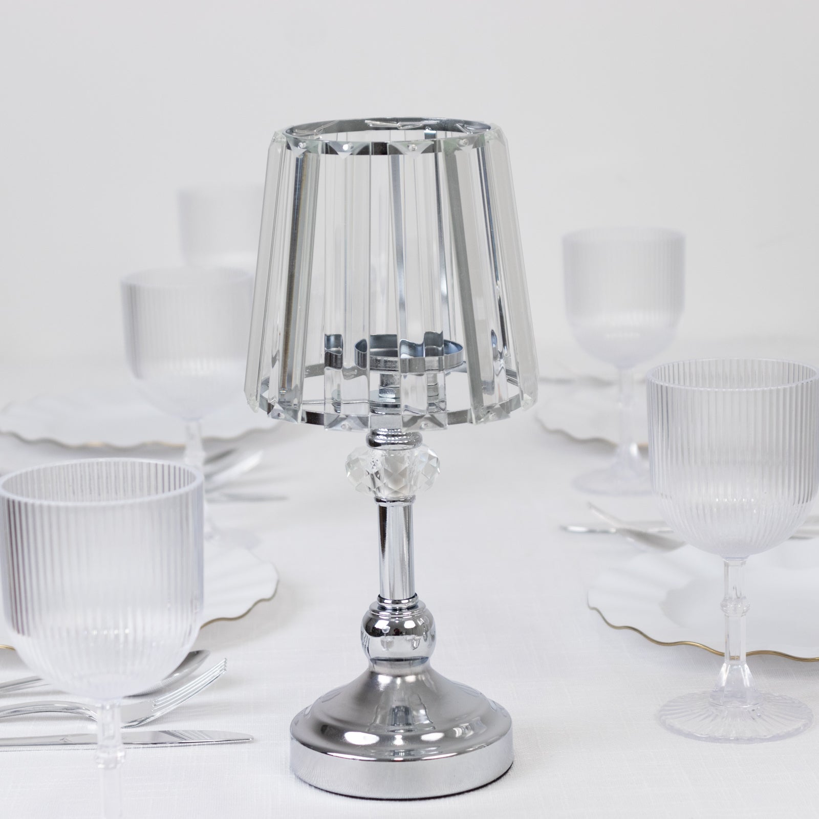 2 - Pack 11" Crystal Pendant Candle Holders - Classic Empire Lamp Shade Style in Silver, Votive Candle Stand For Table Centerpieces - Bell Racket Store