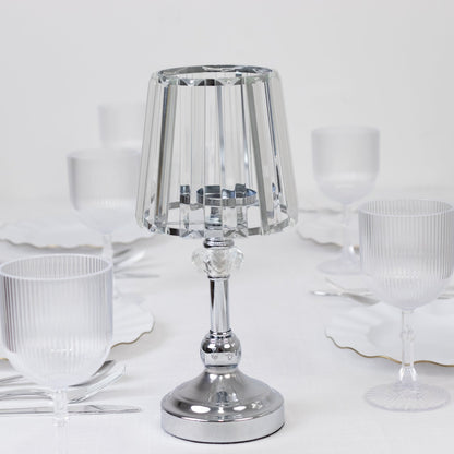 2 - Pack 11" Crystal Pendant Candle Holders - Classic Empire Lamp Shade Style in Silver, Votive Candle Stand For Table Centerpieces - Bell Racket Store