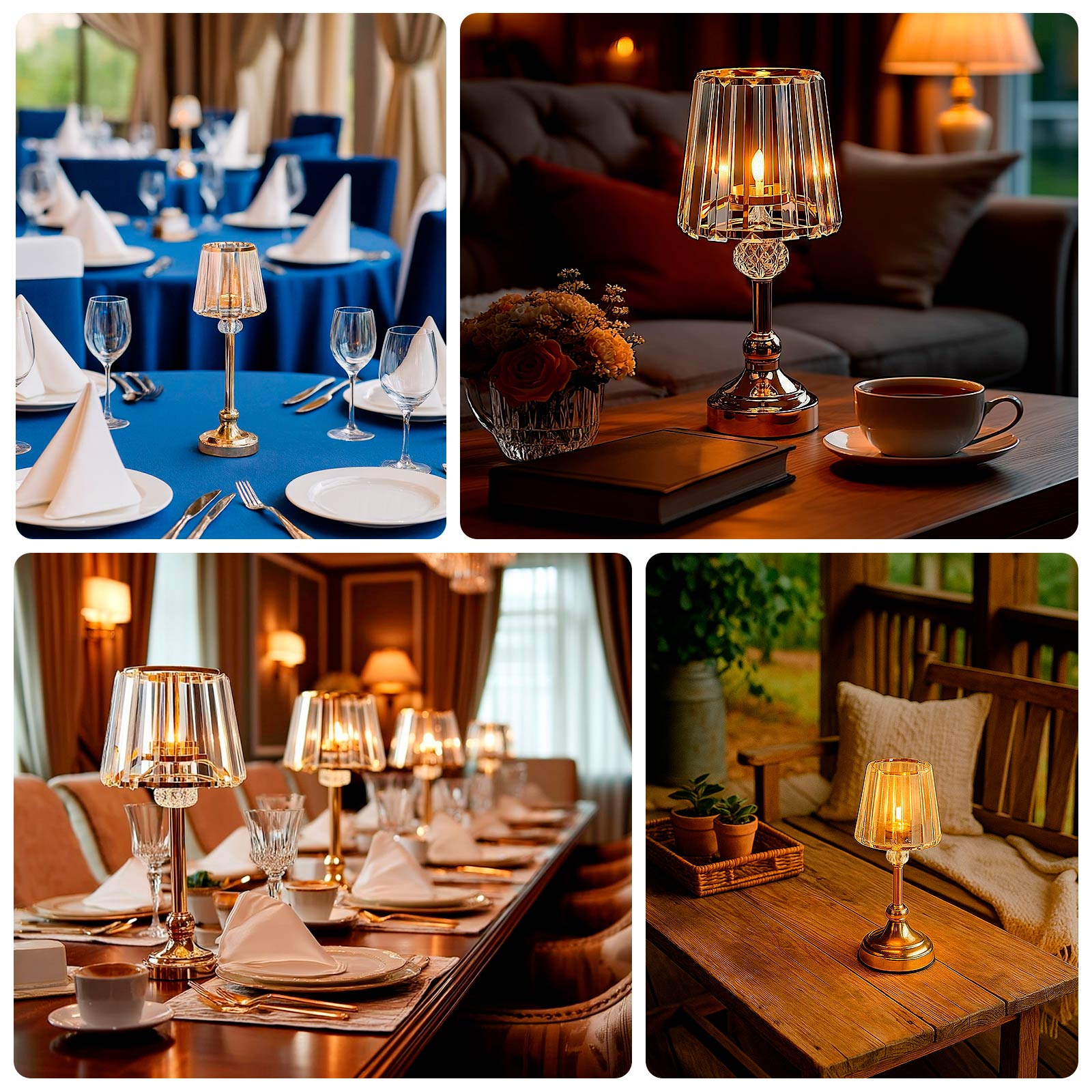 2 - Pack 11" Crystal Pendant Candle Holders - Classic Empire Lamp Shade Style in Silver, Votive Candle Stand For Table Centerpieces - Bell Racket Store