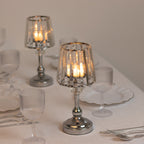 2 - Pack 11" Crystal Pendant Candle Holders - Classic Empire Lamp Shade Style in Silver, Votive Candle Stand For Table Centerpieces - Bell Racket Store