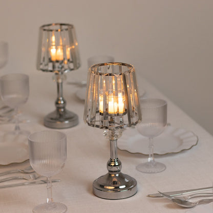 2 - Pack 11" Crystal Pendant Candle Holders - Classic Empire Lamp Shade Style in Silver, Votive Candle Stand For Table Centerpieces - Bell Racket Store