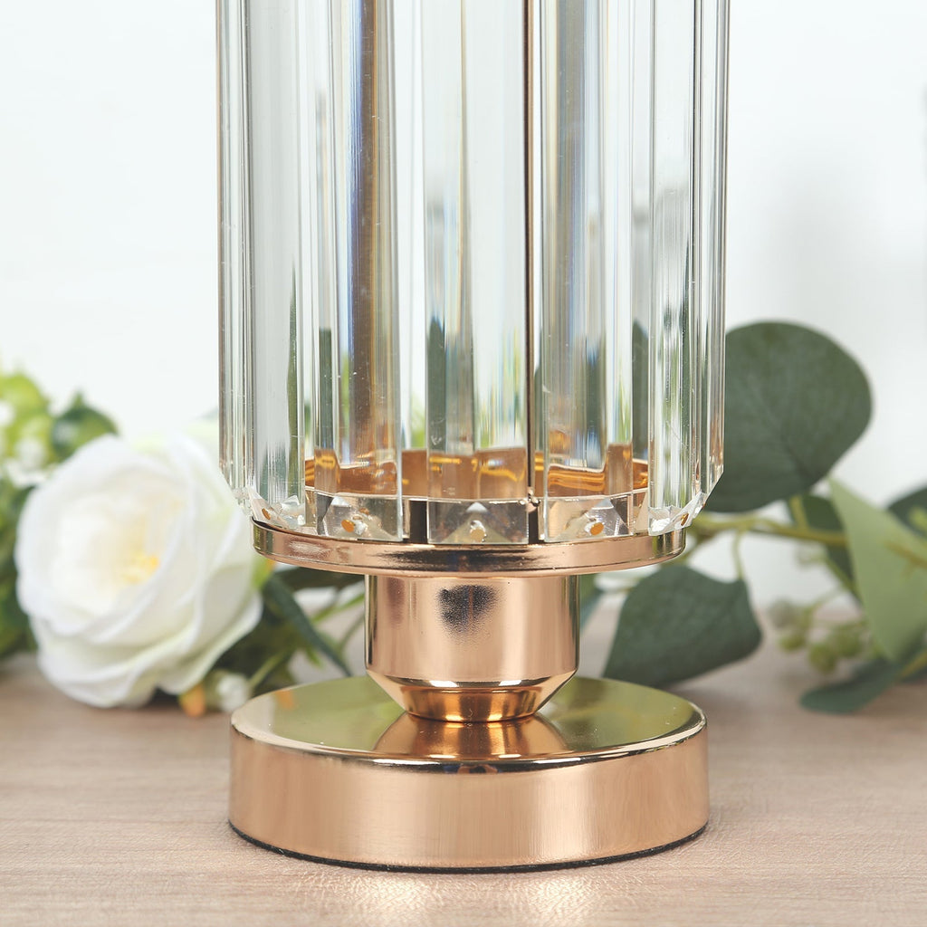 2 Pack 11" Crystal Pendant Hurricane Candle Holders in Gold, Elegant Cylinder Design for Pillar Candles, Short - Stemmed, Decorative Table Centerpieces - Bell Racket Store