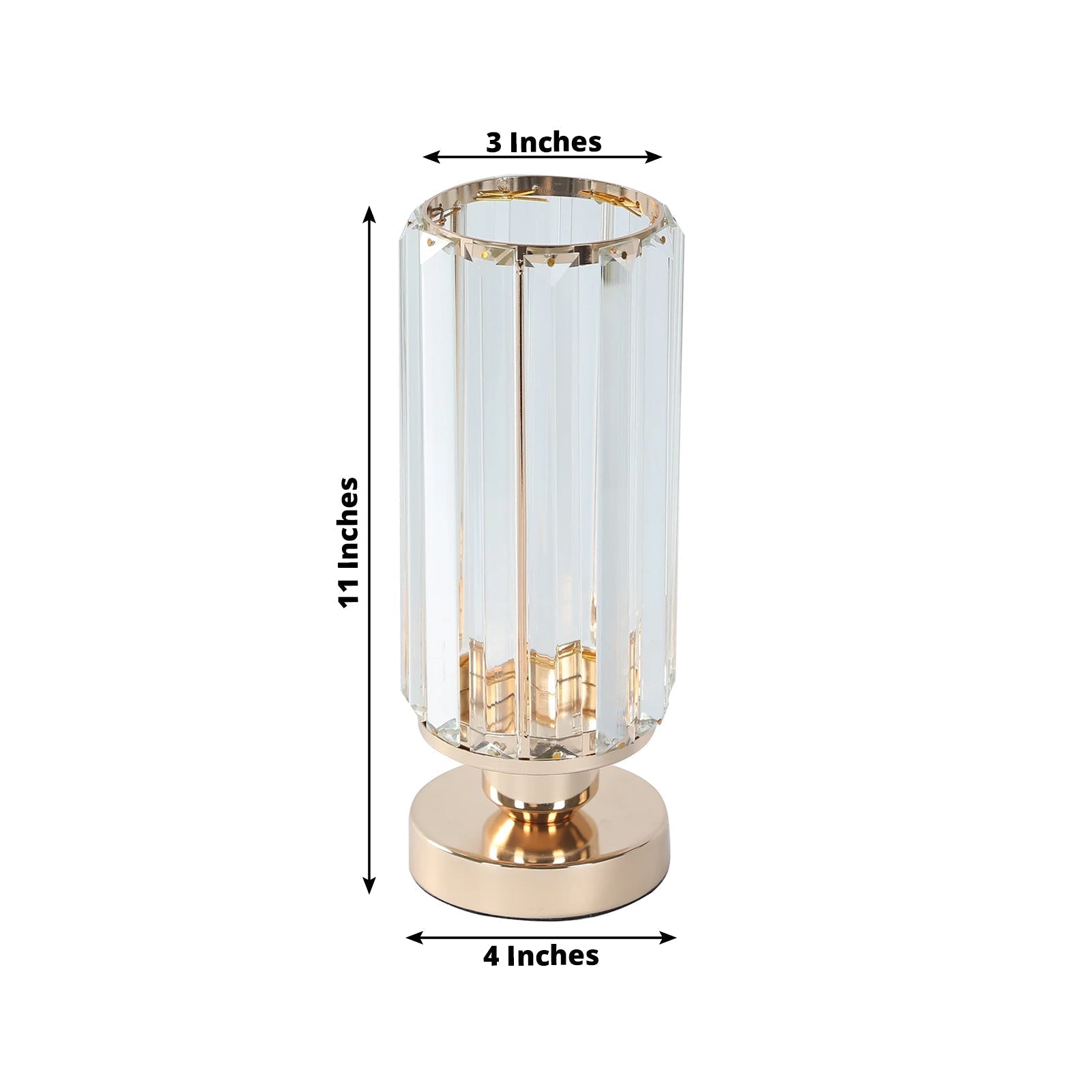 2 Pack 11" Crystal Pendant Hurricane Candle Holders in Gold, Elegant Cylinder Design for Pillar Candles, Short - Stemmed, Decorative Table Centerpieces - Bell Racket Store