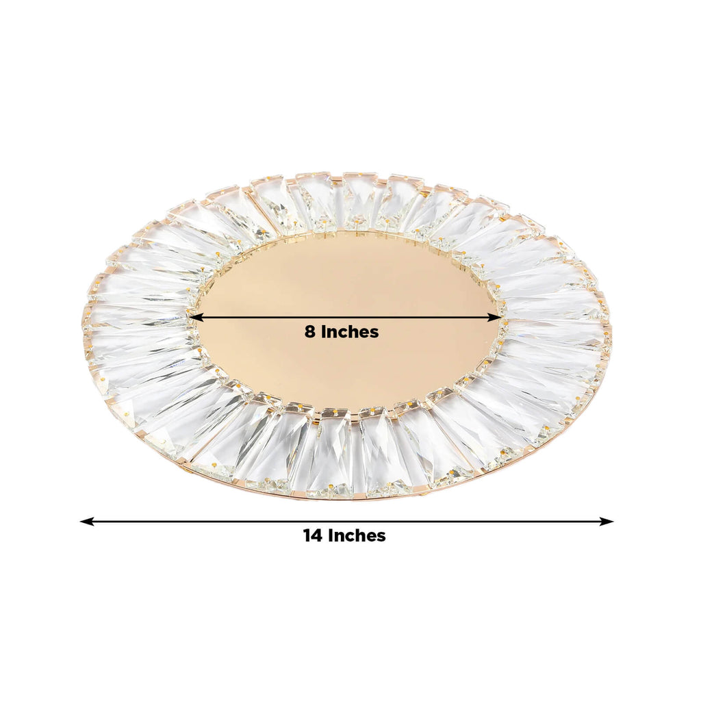 2 Pack 14" Crystal Pendant Metal Charger Plates â€“ Gold Mirror Glass Decorative Round Table Chargers - Bell Racket Store
