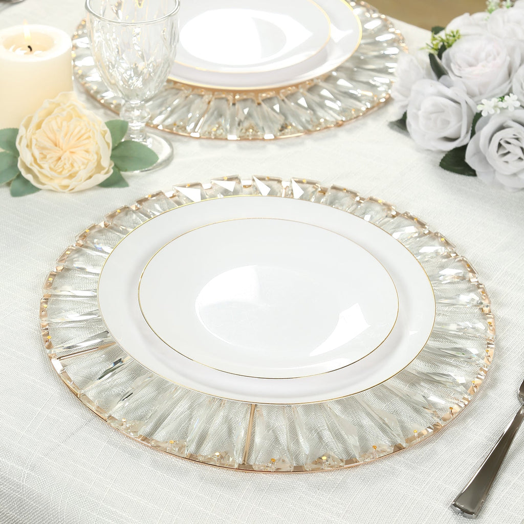 2 Pack 14" Crystal Pendant Metal Charger Plates â€“ Gold Mirror Glass Decorative Round Table Chargers - Bell Racket Store