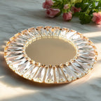 2 Pack 14" Crystal Pendant Metal Charger Plates â€“ Gold Mirror Glass Decorative Round Table Chargers - Bell Racket Store