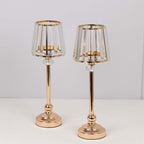 2 - Pack 15" Crystal Pendant Candle Holders - Classic Empire Lamp Shade Style in Gold, Votive Candle Stand For Table Centerpieces - Bell Racket Store