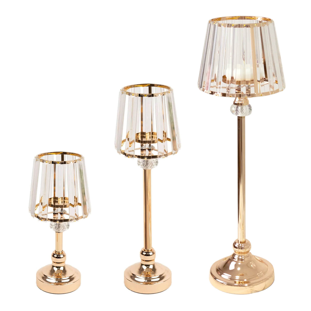 2 - Pack 15" Crystal Pendant Candle Holders - Classic Empire Lamp Shade Style in Gold, Votive Candle Stand For Table Centerpieces - Bell Racket Store