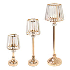 2 - Pack 15" Crystal Pendant Candle Holders - Classic Empire Lamp Shade Style in Gold, Votive Candle Stand For Table Centerpieces - Bell Racket Store