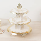 2 - Pack 3 - Tier Cupcake Display Stands with Vintage Floral Pattern, White Gold Round Cardboard Dessert Towers - 15" - Bell Racket Store