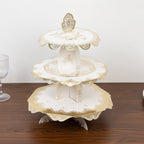 2 - Pack 3 - Tier Cupcake Display Stands with Vintage Floral Pattern, White Gold Round Cardboard Dessert Towers - 15" - Bell Racket Store