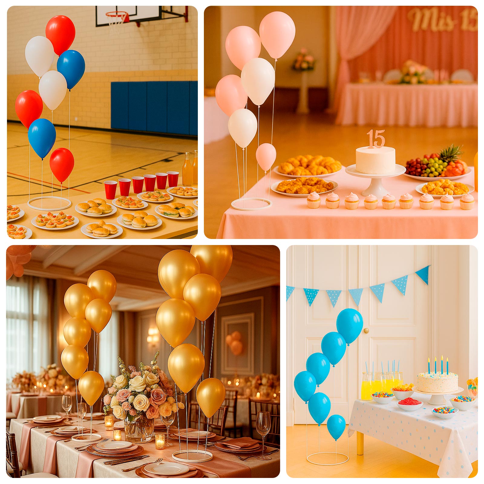 2 - Pack 3ft Floating Balloon Floor Stand Kit â€“ White Spiral Balloon Holder with Round Base for Party Decorations - Bell Racket Store