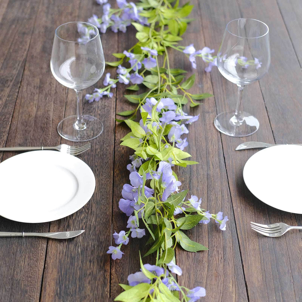 2 Pack 6ft Lavender Lilac Artificial Wisteria Flower Garland Hanging Vines, Silk Floral Garland Wedding Arch Decor - Bell Racket Store
