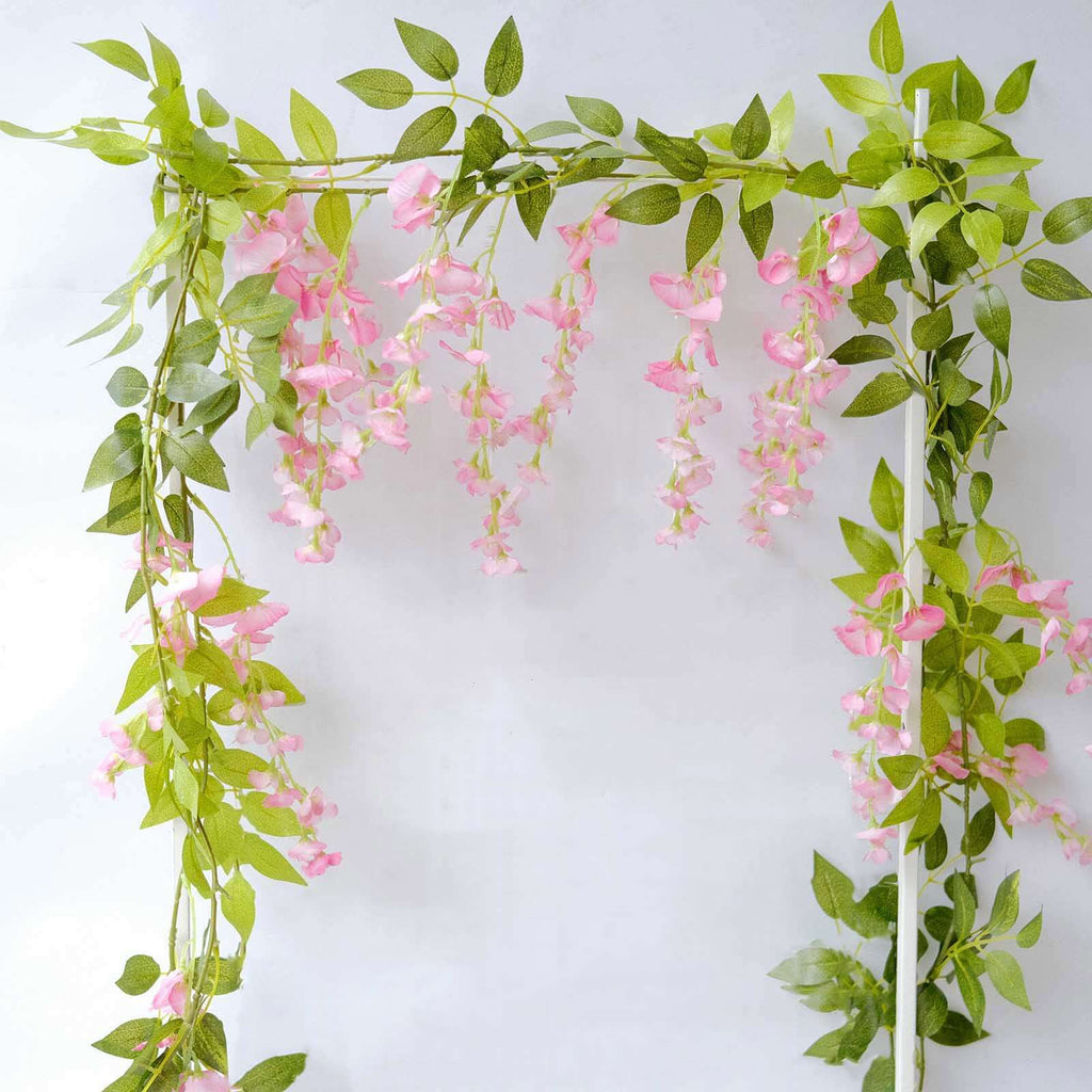 2 Pack 6ft Pink Artificial Wisteria Flower Garland Hanging Vines, Silk Floral Garland Wedding Arch Decor - Bell Racket Store