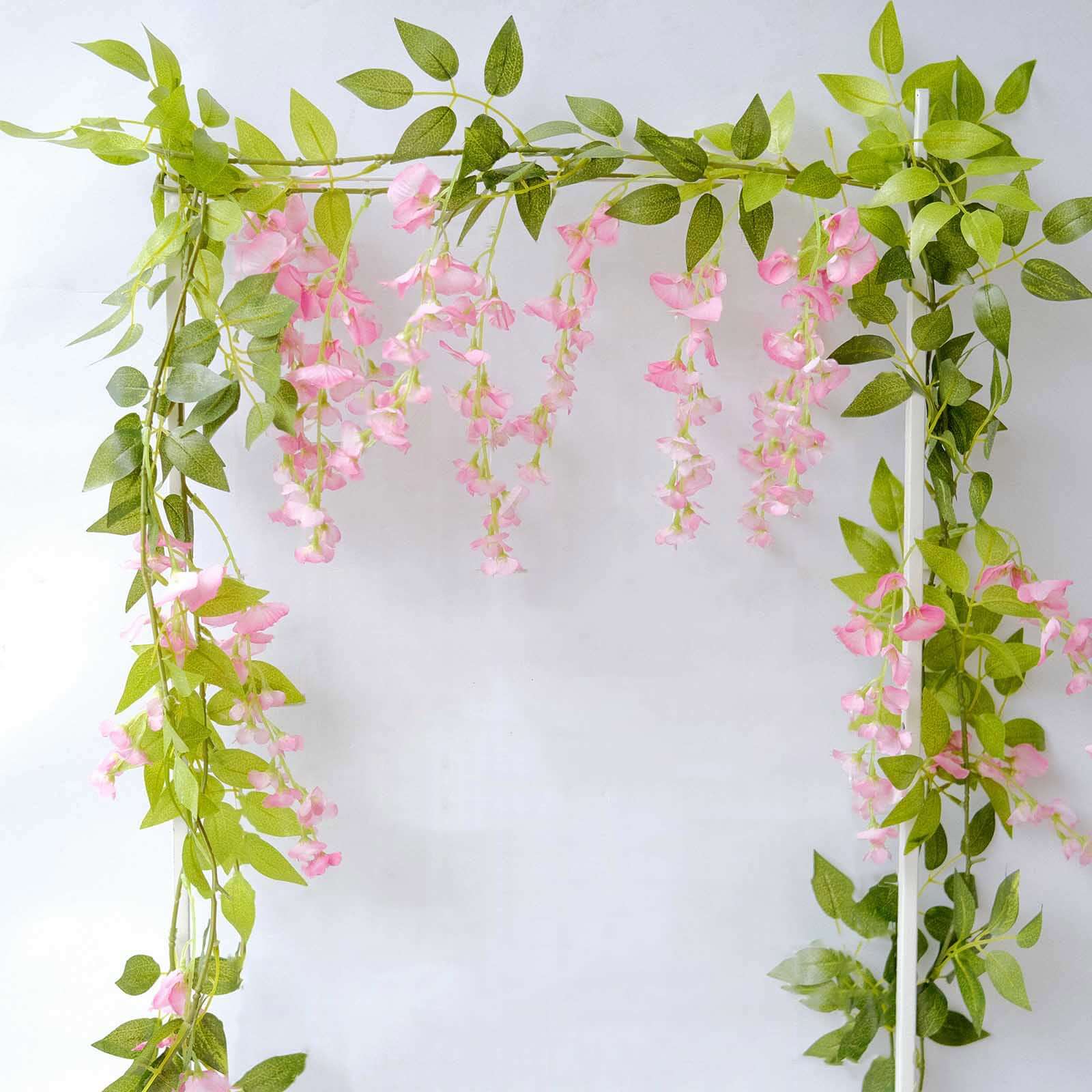 2 Pack 6ft Pink Artificial Wisteria Flower Garland Hanging Vines, Silk Floral Garland Wedding Arch Decor - Bell Racket Store